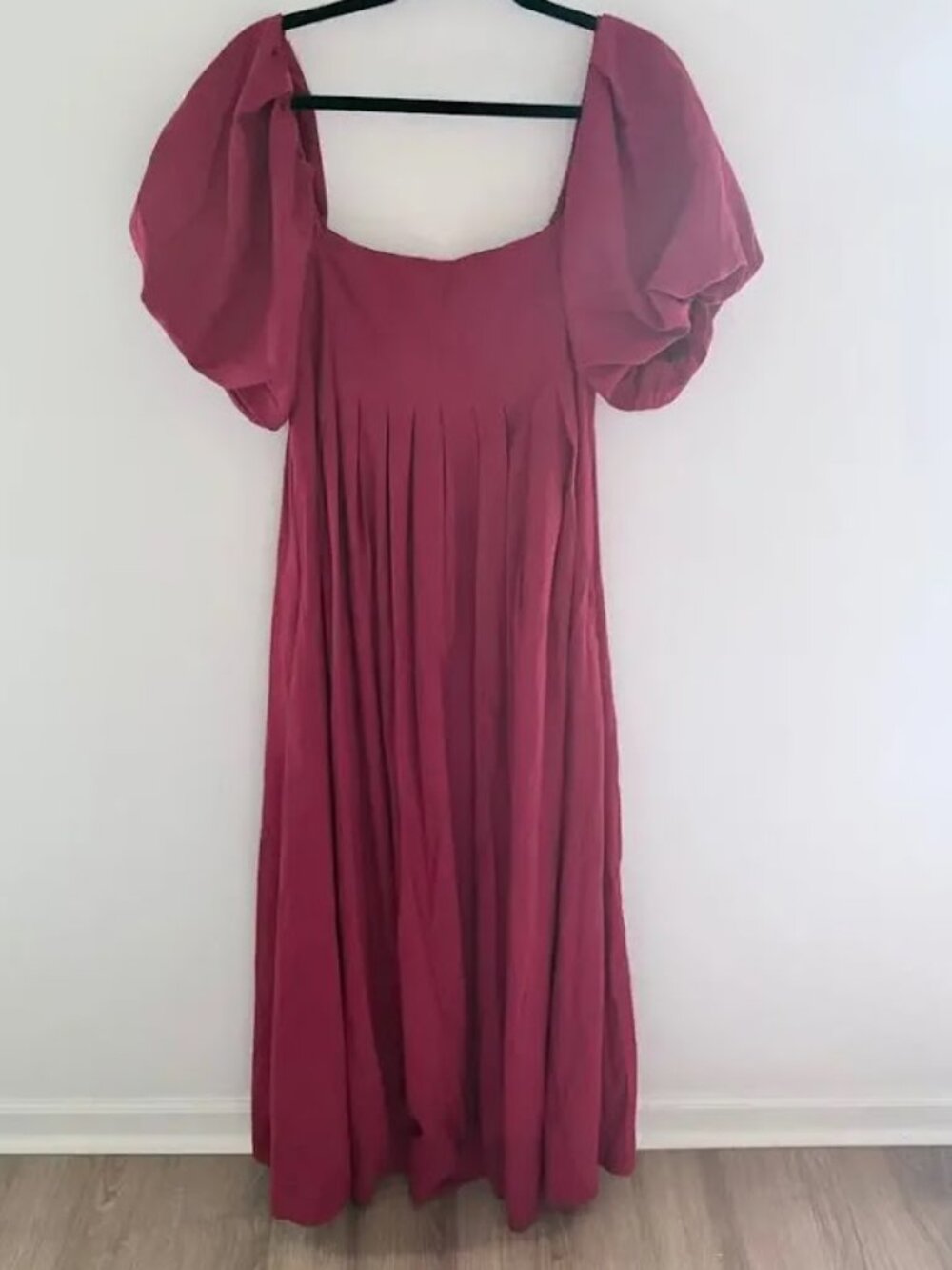 NWT Endless Blu Puff Sleeve Pleated Bodice Square Neck Burgundy Maxi Dress L - Picture 2 of 8